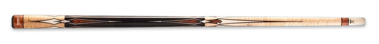 Black and pale wood pool cue with ivory accents