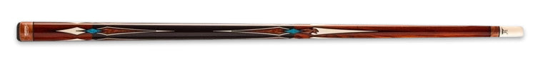Dark wood pool cue with turquoise and light wood accents