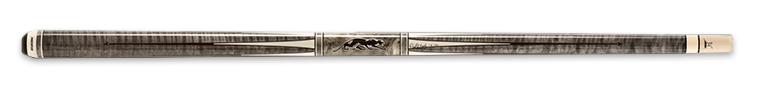 Dark grey wood pool cue with light wood accents