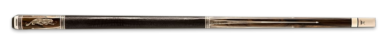 Black and dark wood pool cue with light wood accents