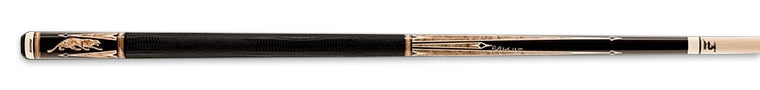 Black pool cue with light wood accents
