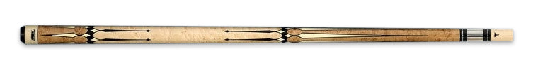 Pale and medium wood pool cue with intricate accents