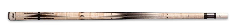 Pale wood pool cue with black and brown accents