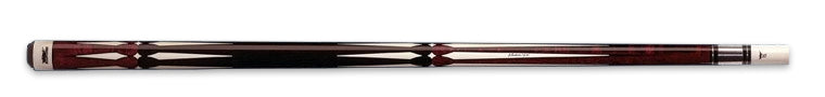 Black and red wood pool cue with ivory accents