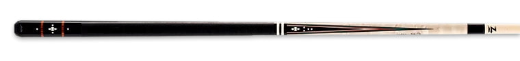 Black and beige pool cue with white accent designs
