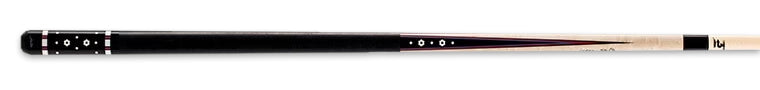 Black and light brown pool cue with white design accents