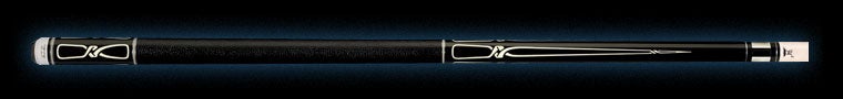 Black pool cue with intricate white detailing