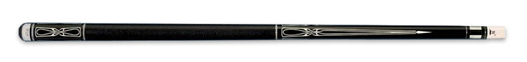 Black retired pool cue with intricate white detailing