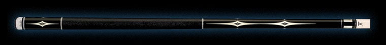 Black retired pool cue with white diamond detailing