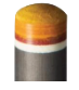 Close-up of orange and yellow pool cue tip. 